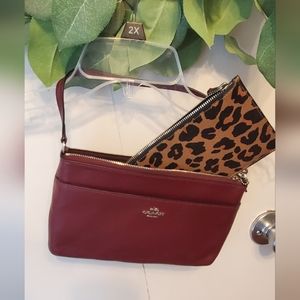 Coach wristlet, red, with cheetah print wallet
